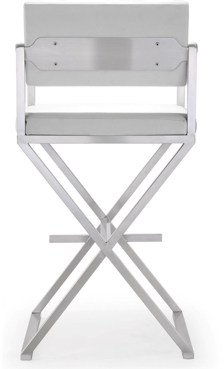 TOV Furniture Director White Stainless Steel Barstool OTTOMANS, POUFS, + STOOLS