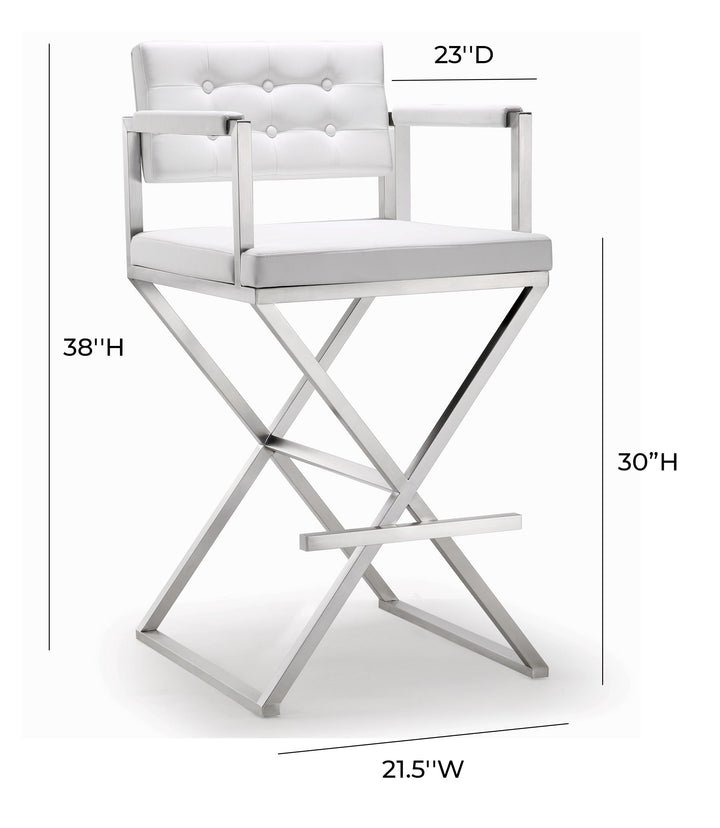 American Home Furniture | TOV Furniture - Director White Stainless Steel Barstool
