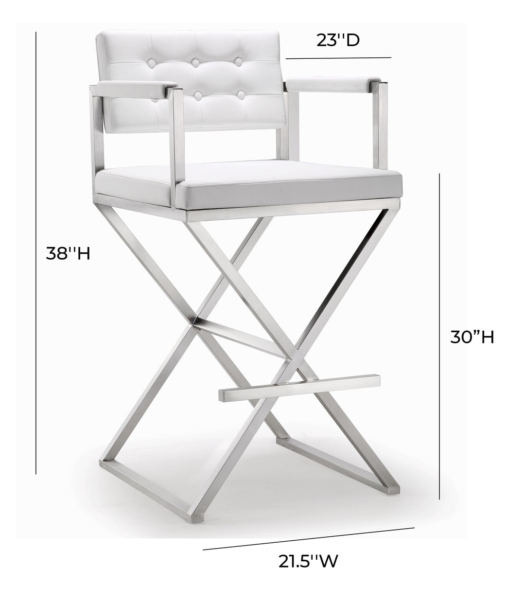 TOV Furniture Director White Stainless Steel Barstool OTTOMANS, POUFS, + STOOLS