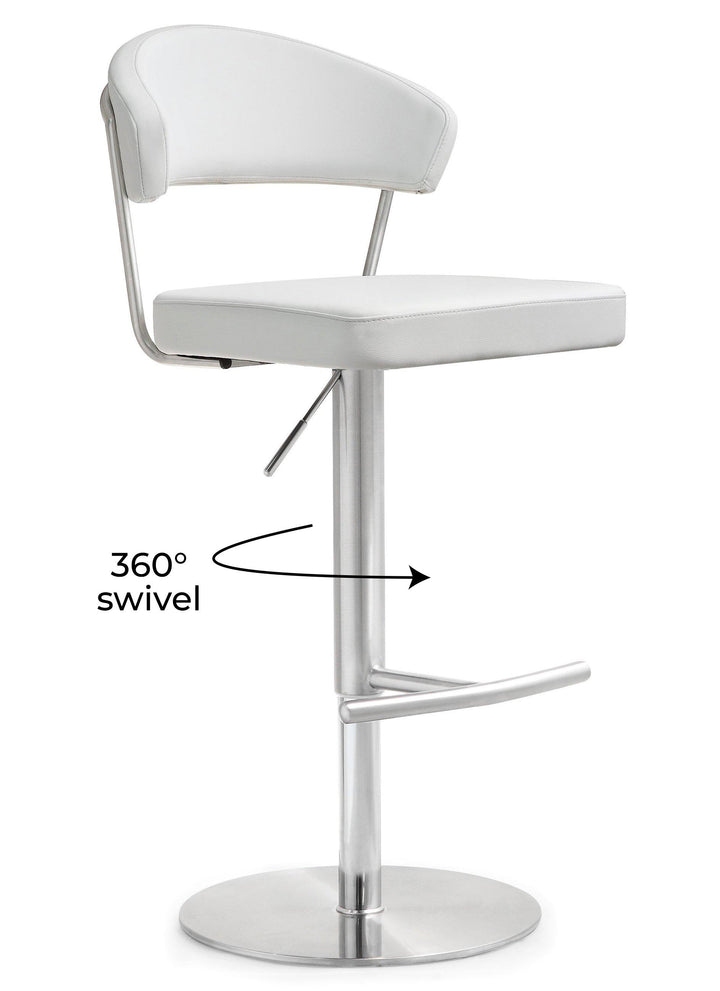 TOV Furniture Cosmo White Stainless Steel Barstool OTTOMANS, POUFS, + STOOLS