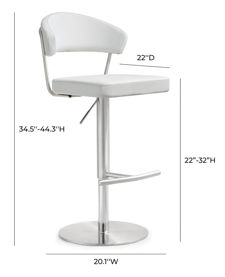 TOV Furniture Cosmo White Stainless Steel Barstool OTTOMANS, POUFS, + STOOLS