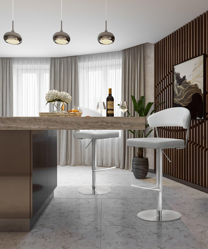 TOV Furniture Cosmo White Stainless Steel Barstool OTTOMANS, POUFS, + STOOLS