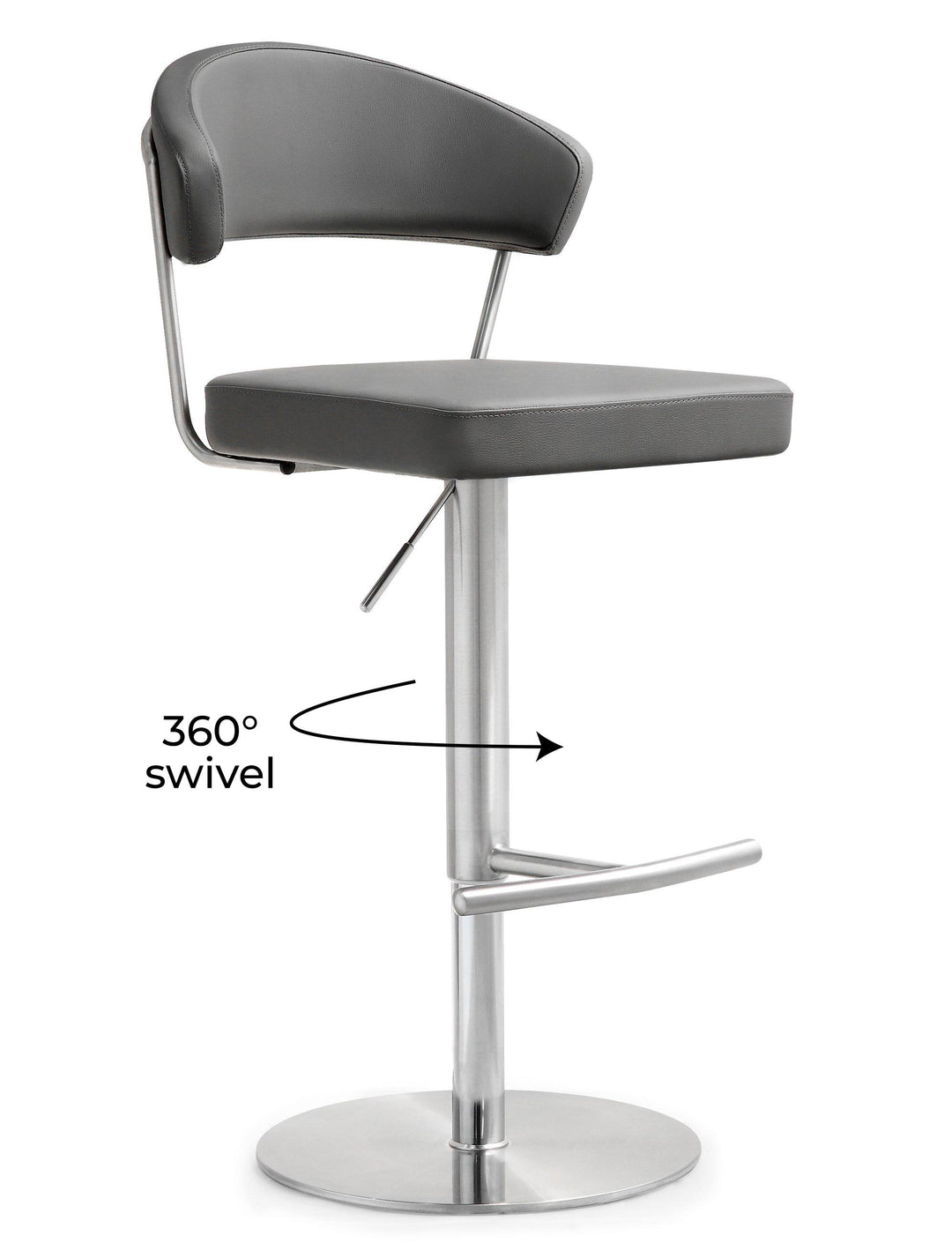 TOV Furniture Cosmo Grey Stainless Steel Barstool OTTOMANS, POUFS, + STOOLS