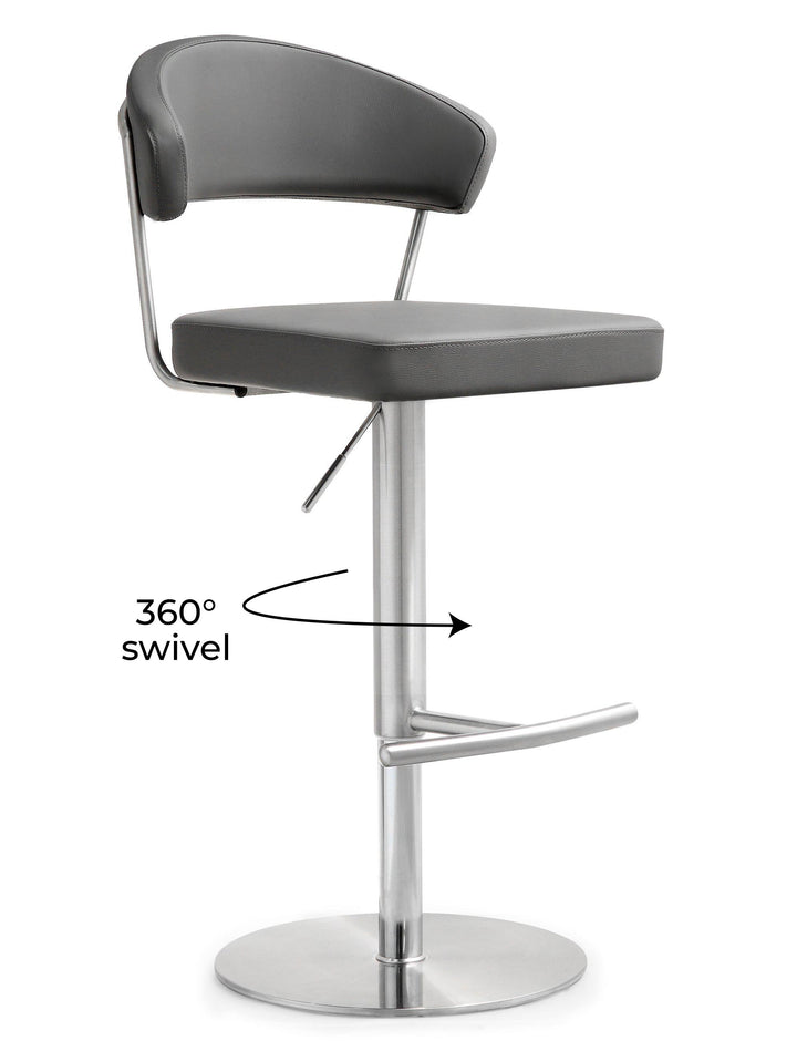 TOV Furniture Cosmo Grey Stainless Steel Barstool OTTOMANS, POUFS, + STOOLS