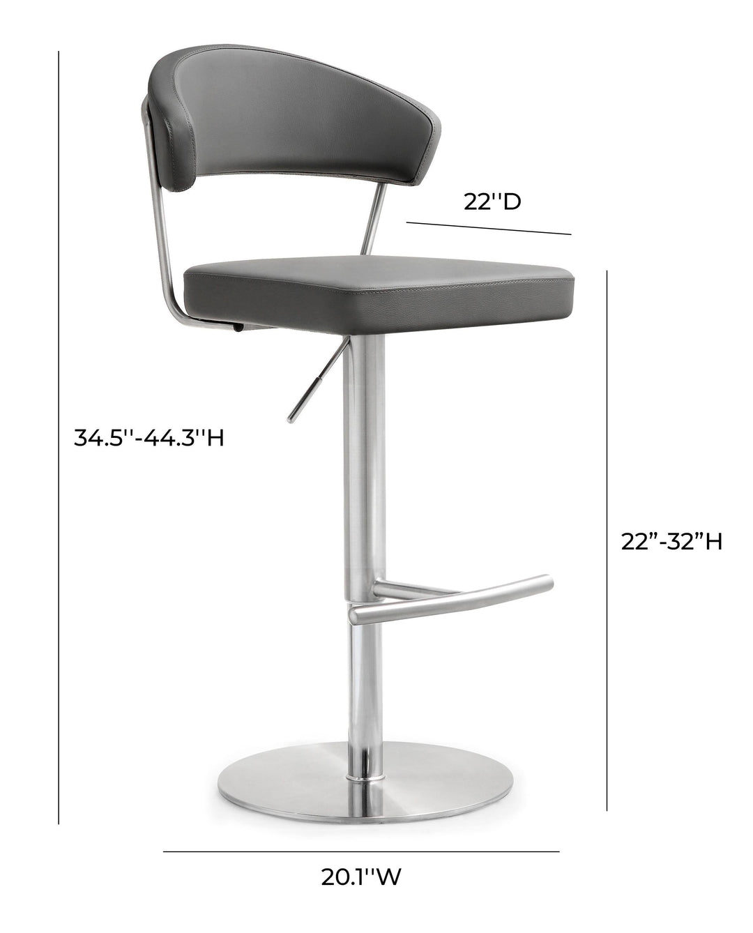 TOV Furniture Cosmo Grey Stainless Steel Barstool OTTOMANS, POUFS, + STOOLS