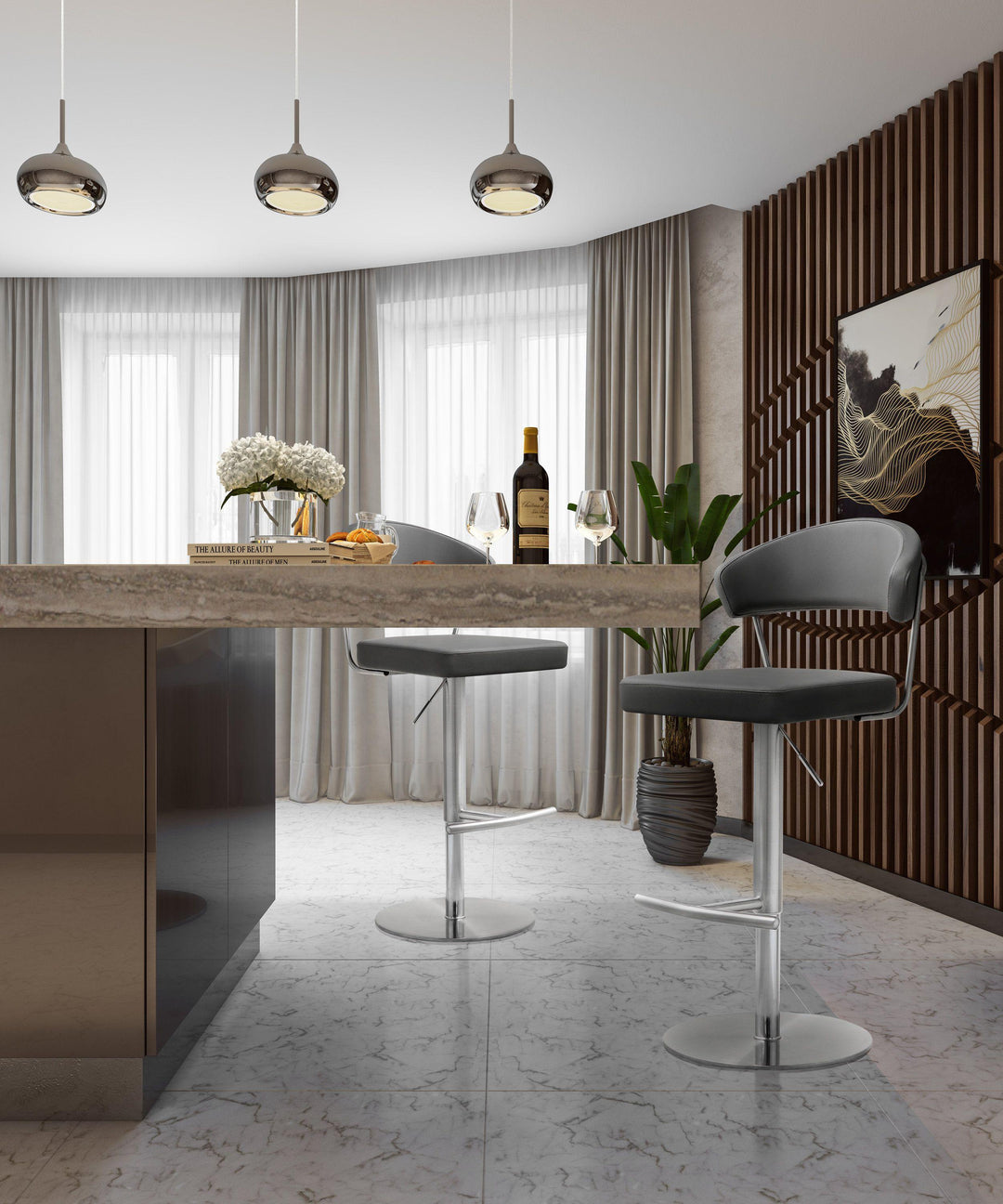 TOV Furniture Cosmo Grey Stainless Steel Barstool OTTOMANS, POUFS, + STOOLS