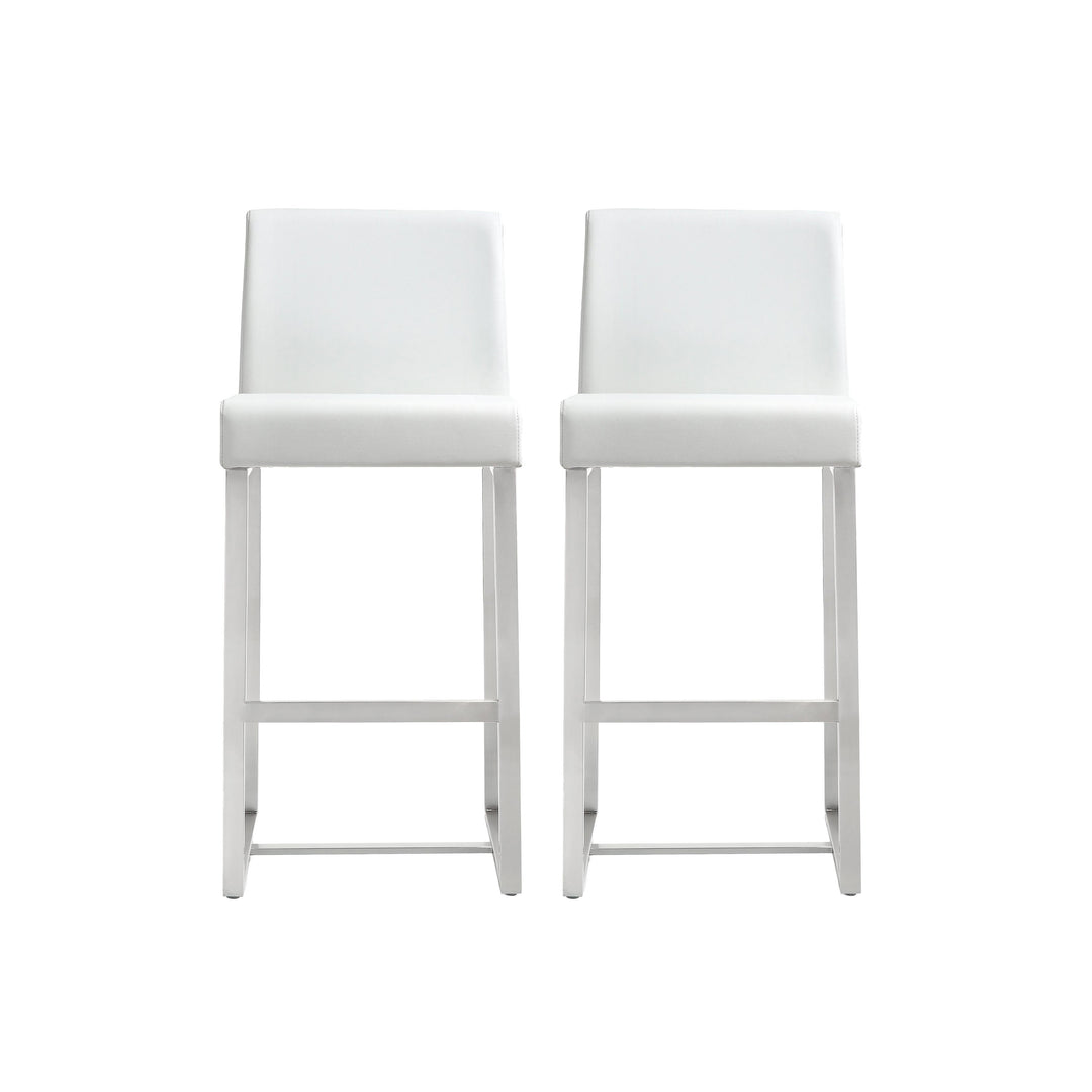 American Home Furniture | TOV Furniture - Denmark White Stainless Steel Counter Stool (Set of 2)