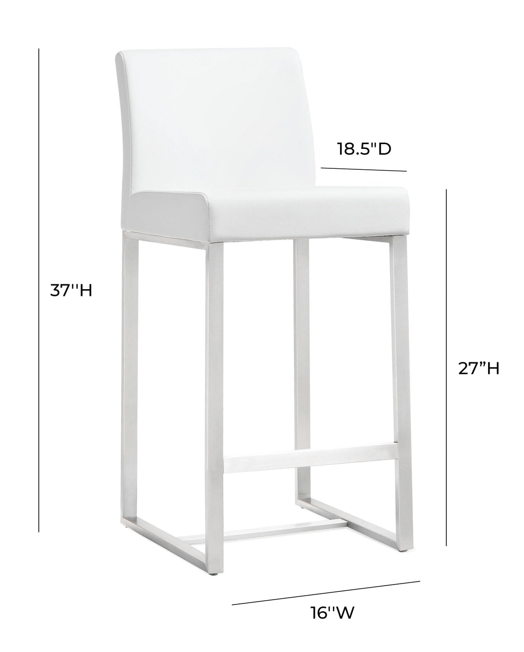TOV Furniture Denmark White Stainless Steel Counter Stool (Set of 2) OTTOMANS, POUFS, + STOOLS