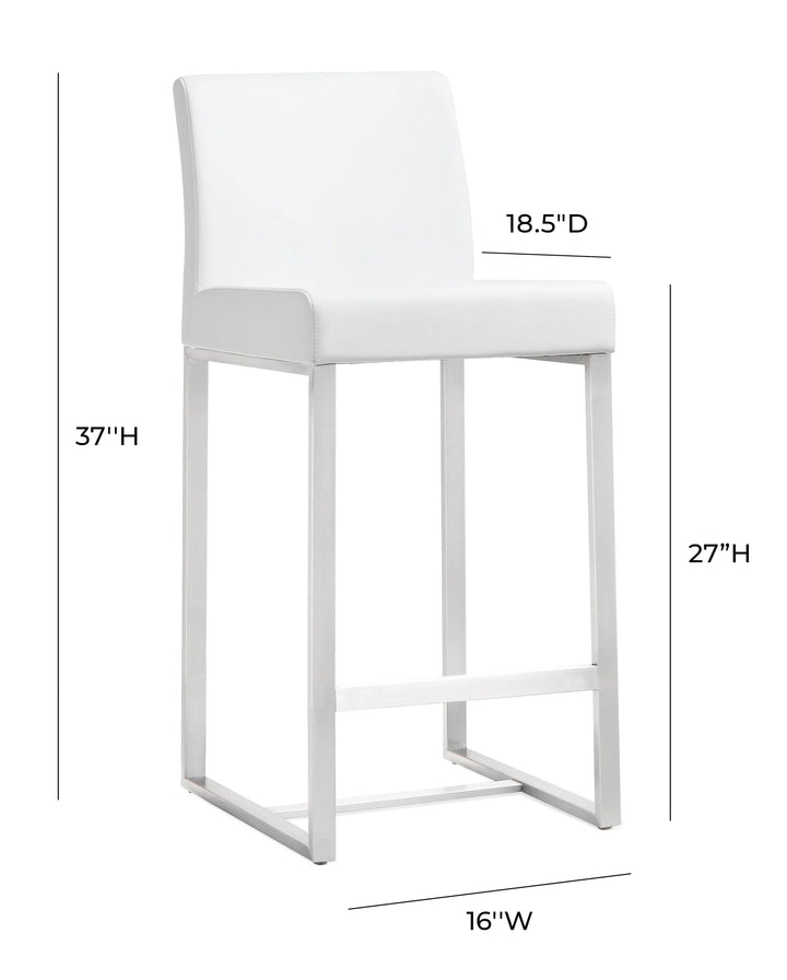 TOV Furniture Denmark White Stainless Steel Counter Stool (Set of 2) OTTOMANS, POUFS, + STOOLS