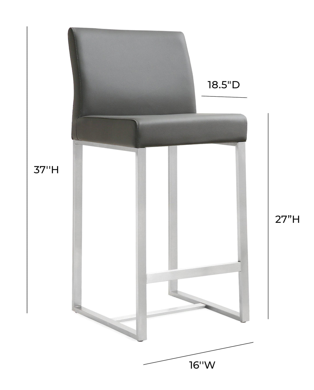 TOV Furniture Denmark Grey Stainless Steel Counter Stool (Set of 2) OTTOMANS, POUFS, + STOOLS