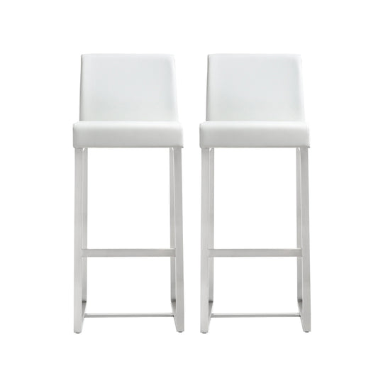 TOV Furniture Denmark White Stainless Steel Barstool (Set of 2) OTTOMANS, POUFS, + STOOLS