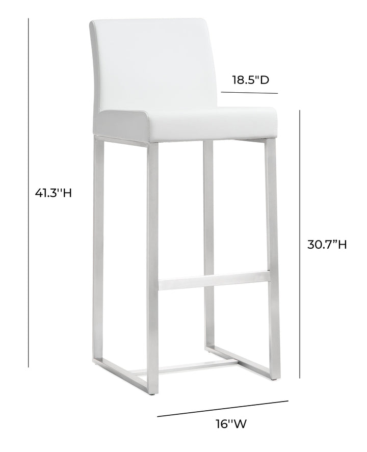 American Home Furniture | TOV Furniture - Denmark White Stainless Steel Barstool (Set of 2)