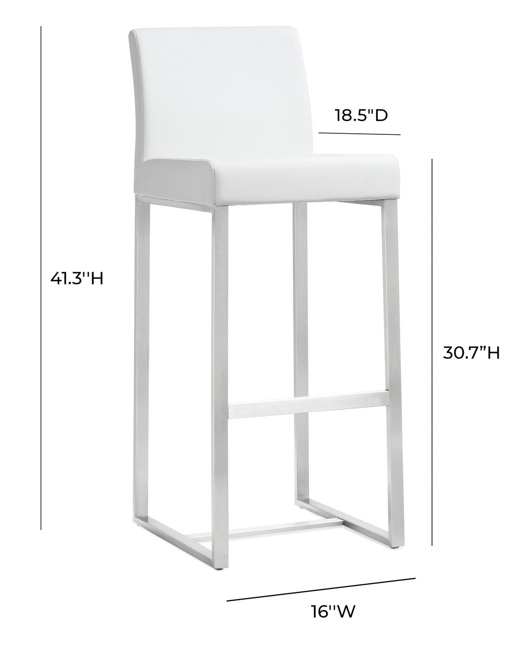 TOV Furniture Denmark White Stainless Steel Barstool (Set of 2) OTTOMANS, POUFS, + STOOLS