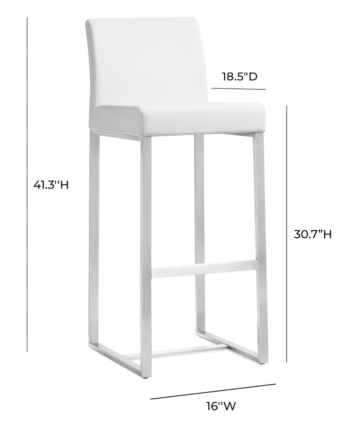 TOV Furniture Denmark White Stainless Steel Barstool (Set of 2) OTTOMANS, POUFS, + STOOLS