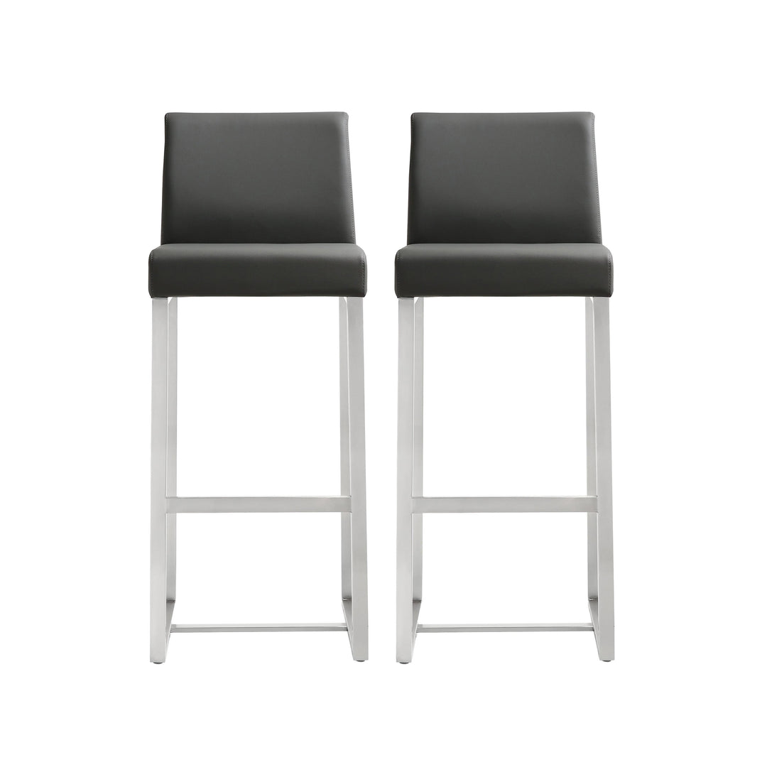 American Home Furniture | TOV Furniture - Denmark Grey Stainless Steel Barstool (Set of 2)