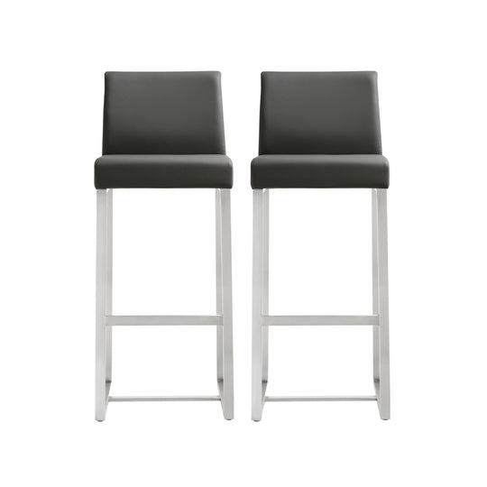 TOV Furniture Denmark Grey Stainless Steel Barstool (Set of 2) OTTOMANS, POUFS, + STOOLS