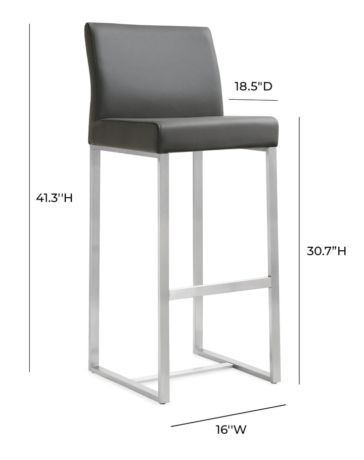 TOV Furniture Denmark Grey Stainless Steel Barstool (Set of 2) OTTOMANS, POUFS, + STOOLS