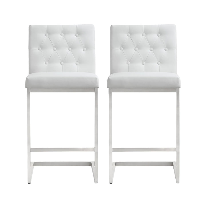American Home Furniture | TOV Furniture - Helsinki White Stainless Steel Counter Stool - Set of 2