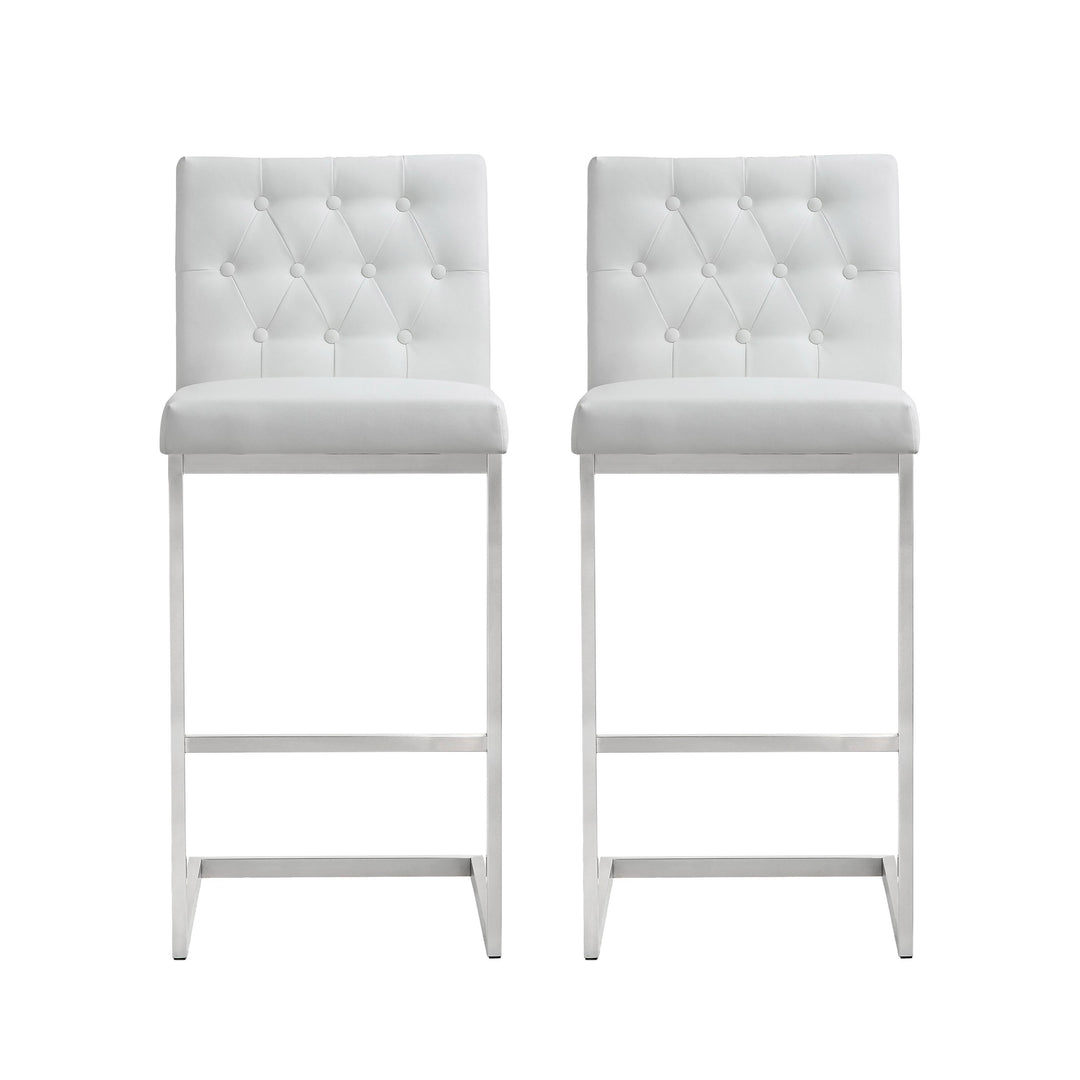 American Home Furniture | TOV Furniture - Helsinki White Stainless Steel Barstool - Set of 2