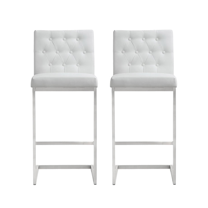 American Home Furniture | TOV Furniture - Helsinki White Stainless Steel Barstool - Set of 2