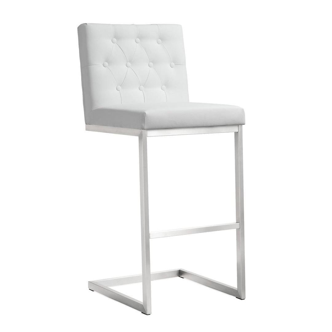 TOV Furniture Helsinki White Stainless Steel Barstool - Set of 2 OTTOMANS, POUFS, + STOOLS