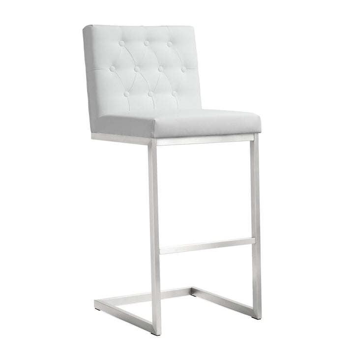 TOV Furniture Helsinki White Stainless Steel Barstool - Set of 2 OTTOMANS, POUFS, + STOOLS