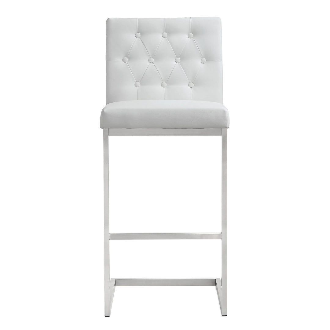 TOV Furniture Helsinki White Stainless Steel Barstool - Set of 2 OTTOMANS, POUFS, + STOOLS