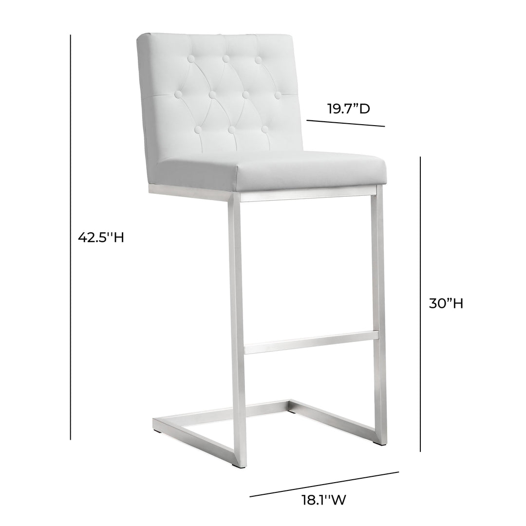 TOV Furniture Helsinki White Stainless Steel Barstool - Set of 2 OTTOMANS, POUFS, + STOOLS