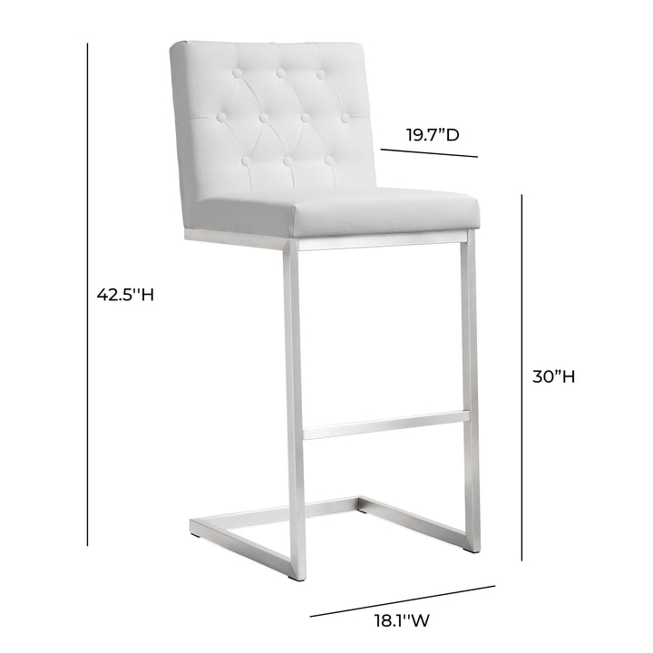 TOV Furniture Helsinki White Stainless Steel Barstool - Set of 2 OTTOMANS, POUFS, + STOOLS
