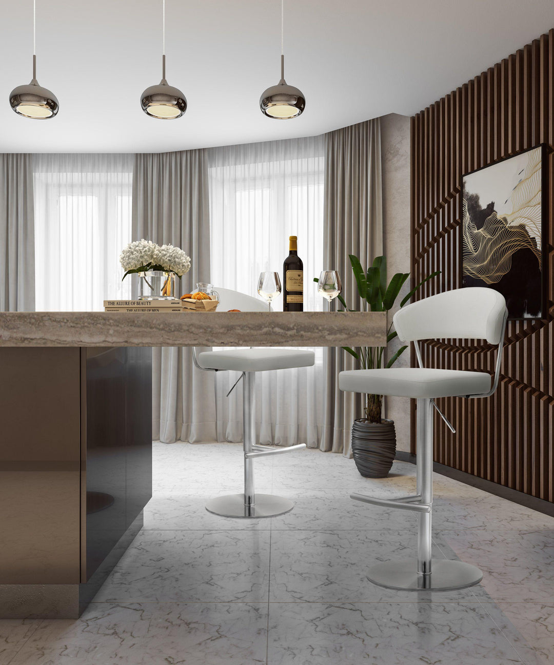 TOV Furniture Cosmo Light Grey Stainless Steel Barstool OTTOMANS, POUFS, + STOOLS