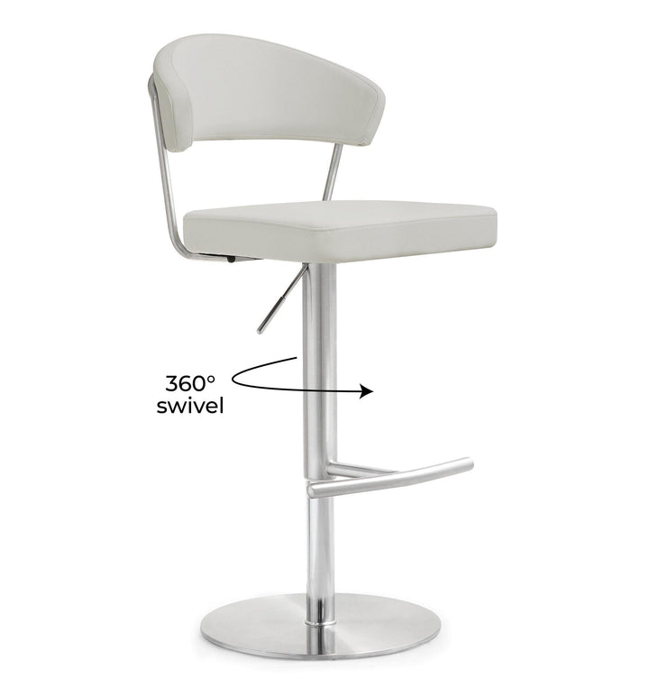 TOV Furniture Cosmo Light Grey Stainless Steel Barstool OTTOMANS, POUFS, + STOOLS