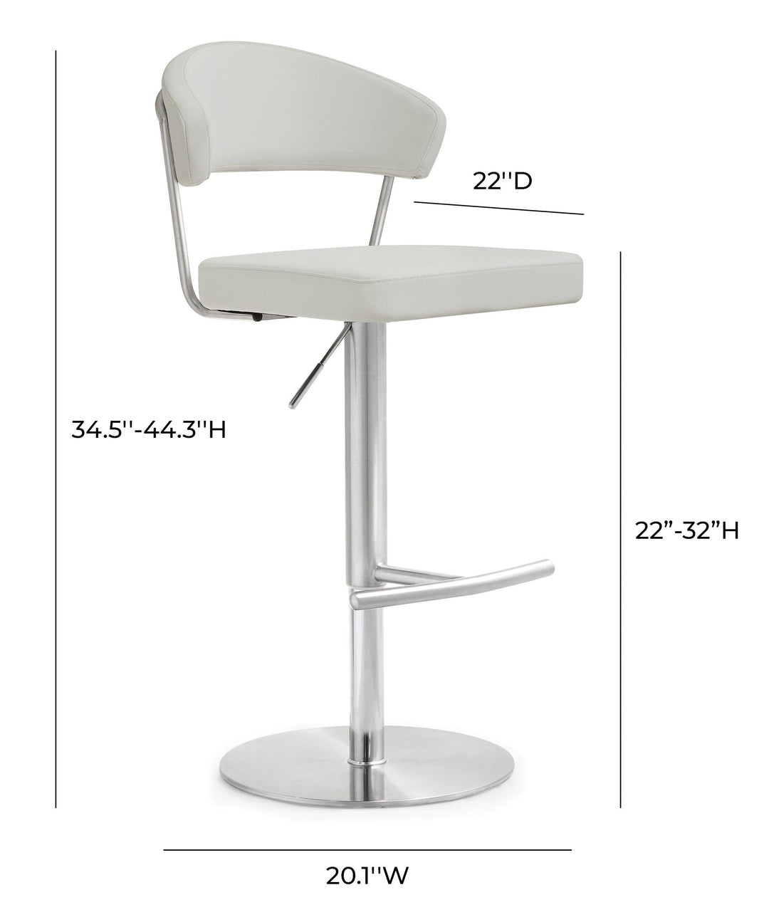 TOV Furniture Cosmo Light Grey Stainless Steel Barstool OTTOMANS, POUFS, + STOOLS