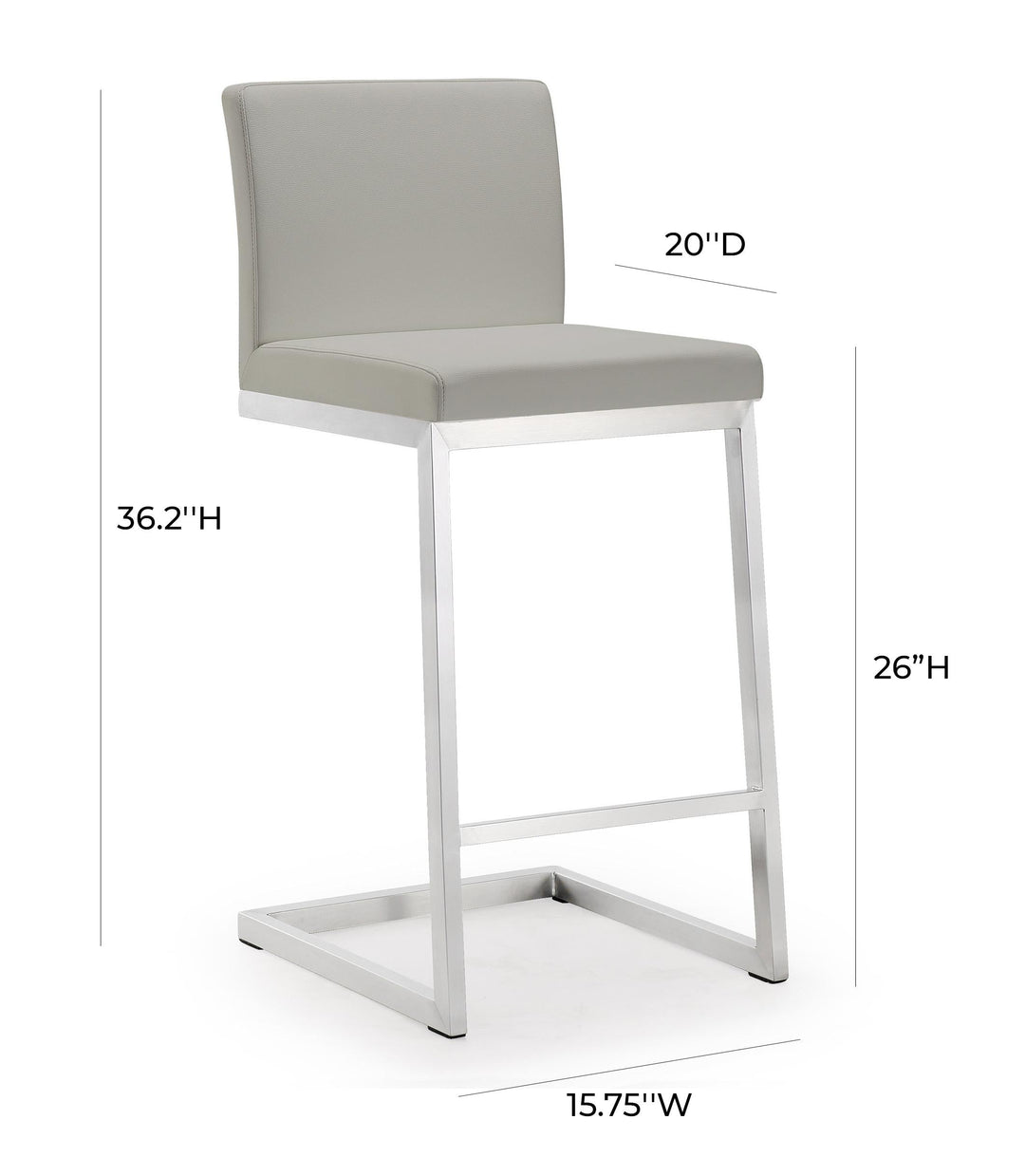 TOV Furniture Parma Light Grey Stainless Steel Counter Stool (Set of 2) OTTOMANS, POUFS, + STOOLS