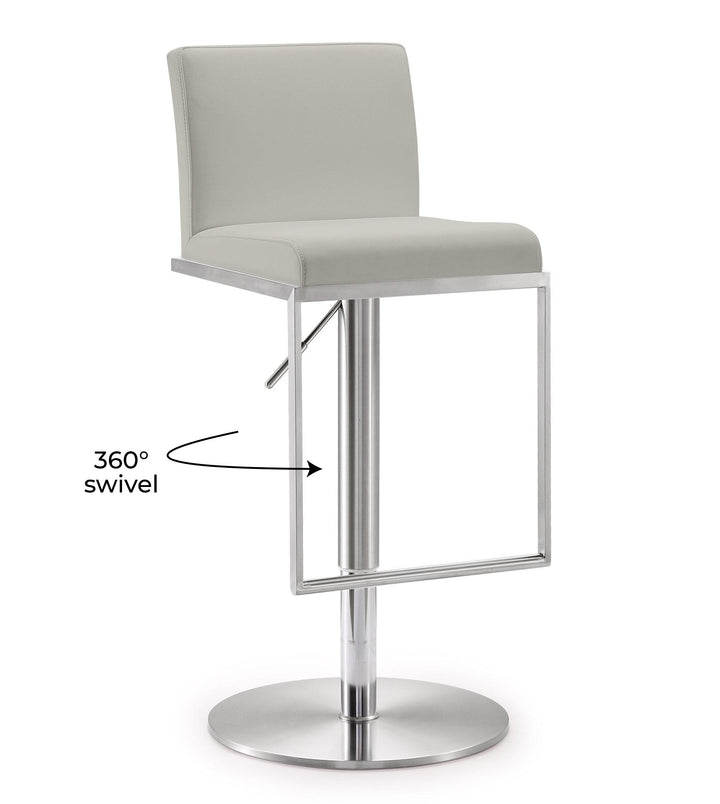 TOV Furniture Amalfi Light Grey Vegan Leather Stool OTTOMANS, POUFS, + STOOLS