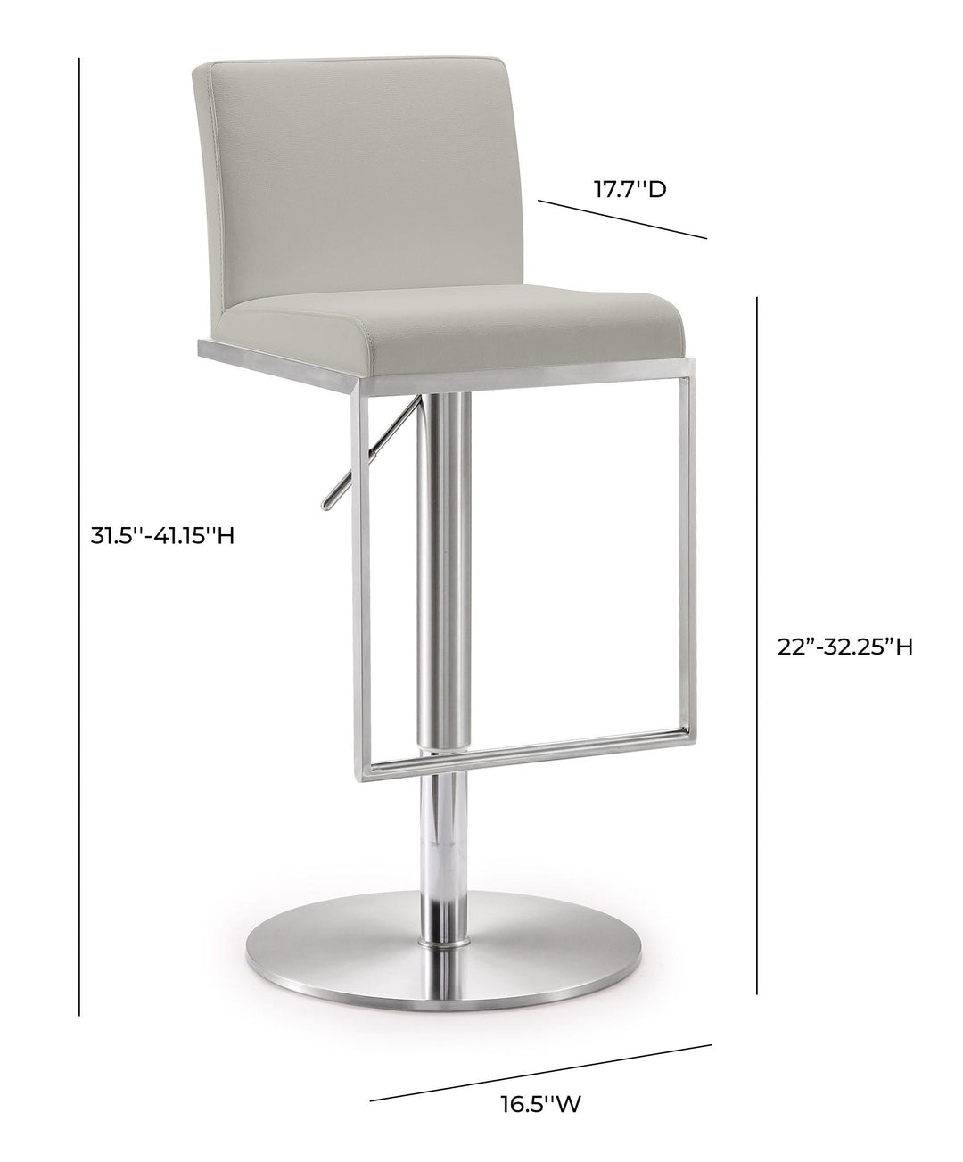 TOV Furniture Amalfi Light Grey Vegan Leather Stool OTTOMANS, POUFS, + STOOLS