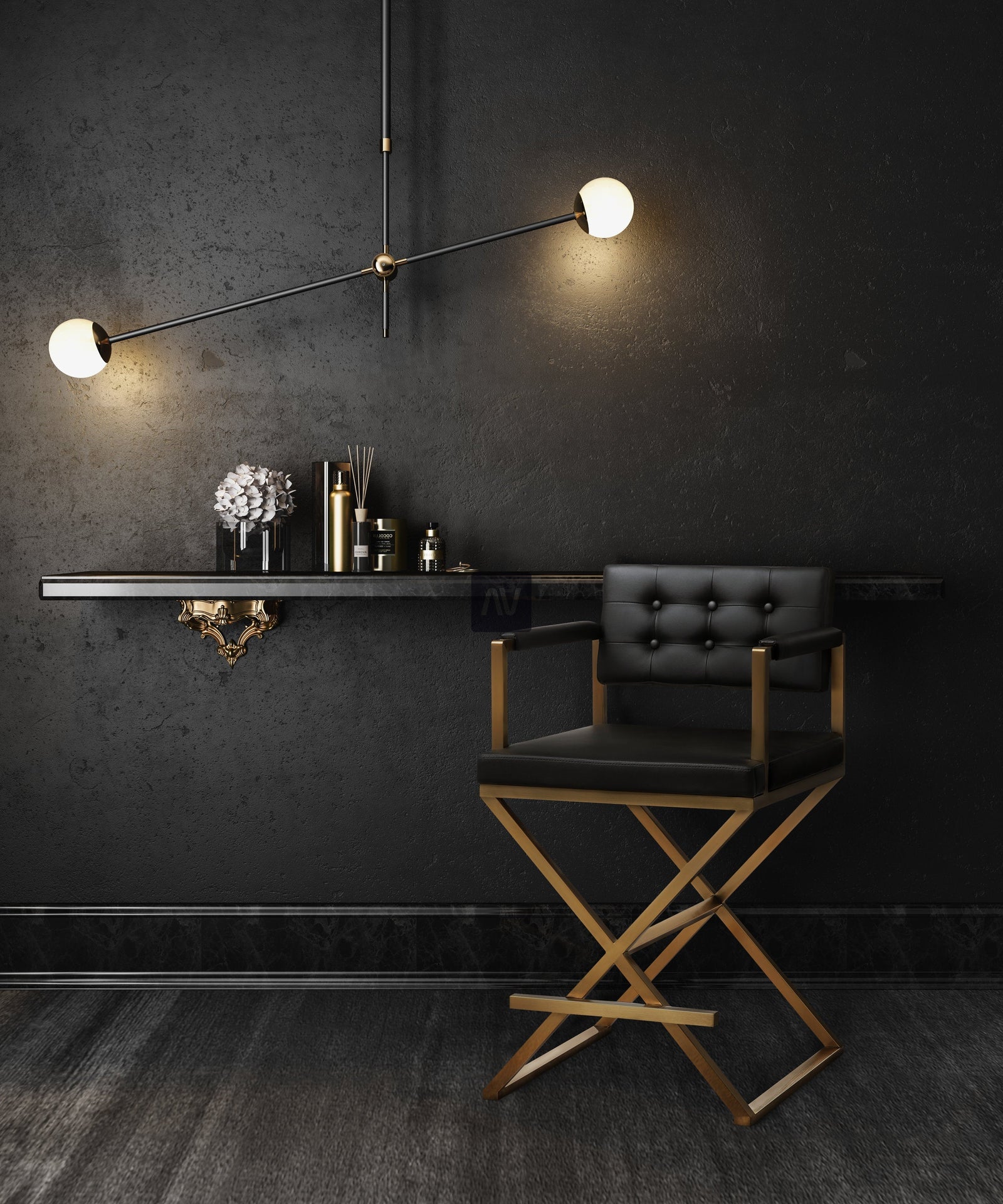 TOV Furniture Director Black Gold Steel Counter Stool OTTOMANS, POUFS, + STOOLS