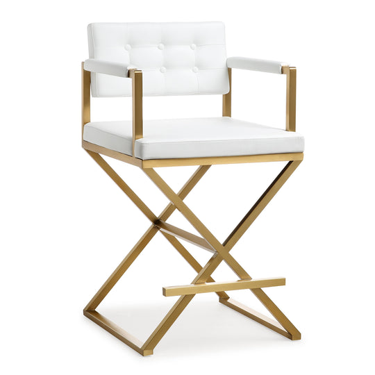 TOV Furniture Director White Gold Steel Counter Stool OTTOMANS, POUFS, + STOOLS