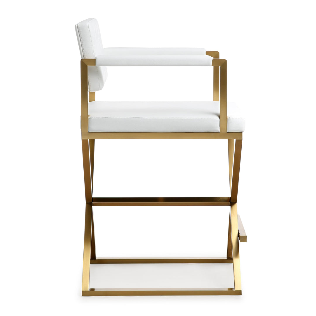 TOV Furniture Director White Gold Steel Counter Stool OTTOMANS, POUFS, + STOOLS