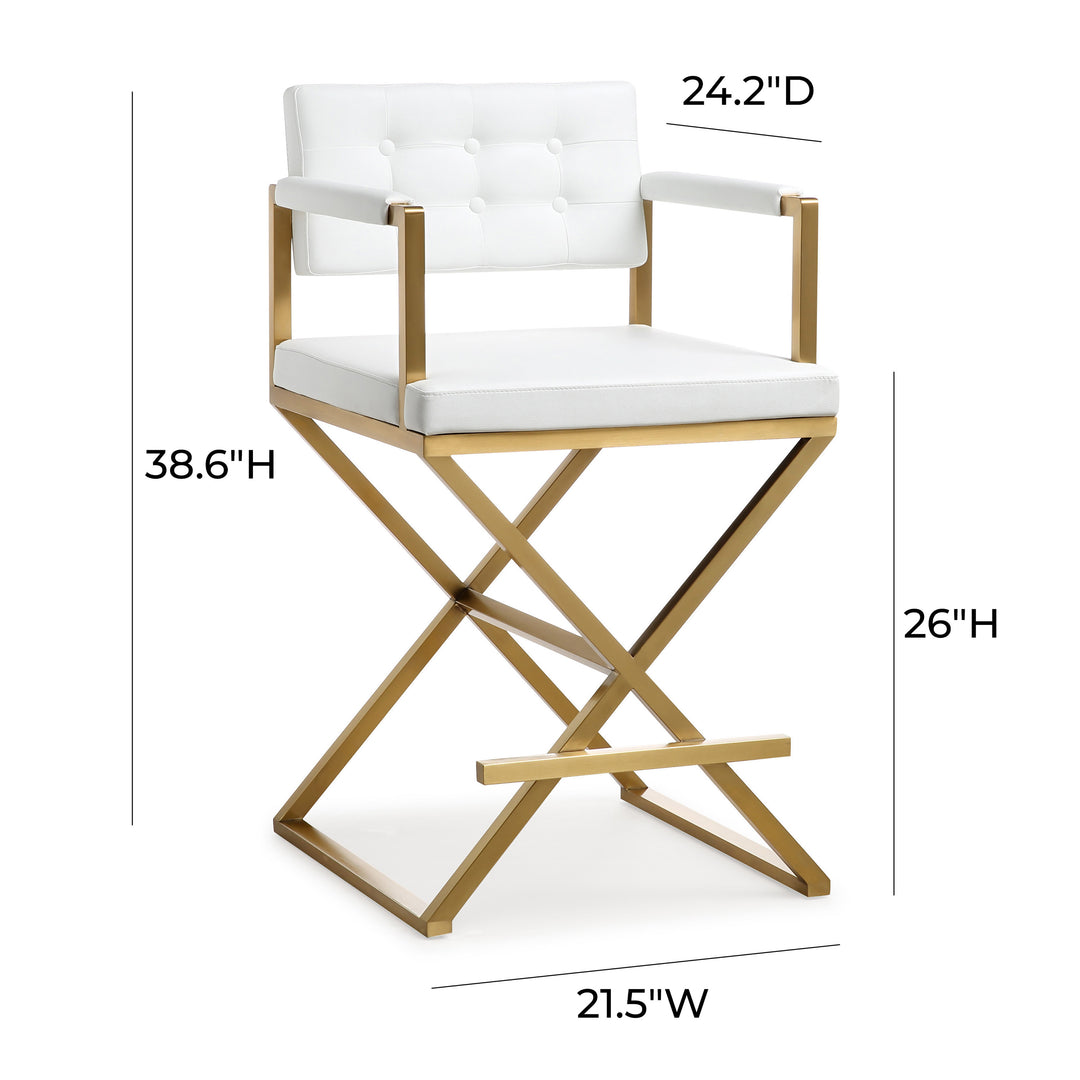 American Home Furniture | TOV Furniture - Director White Gold Steel Counter Stool
