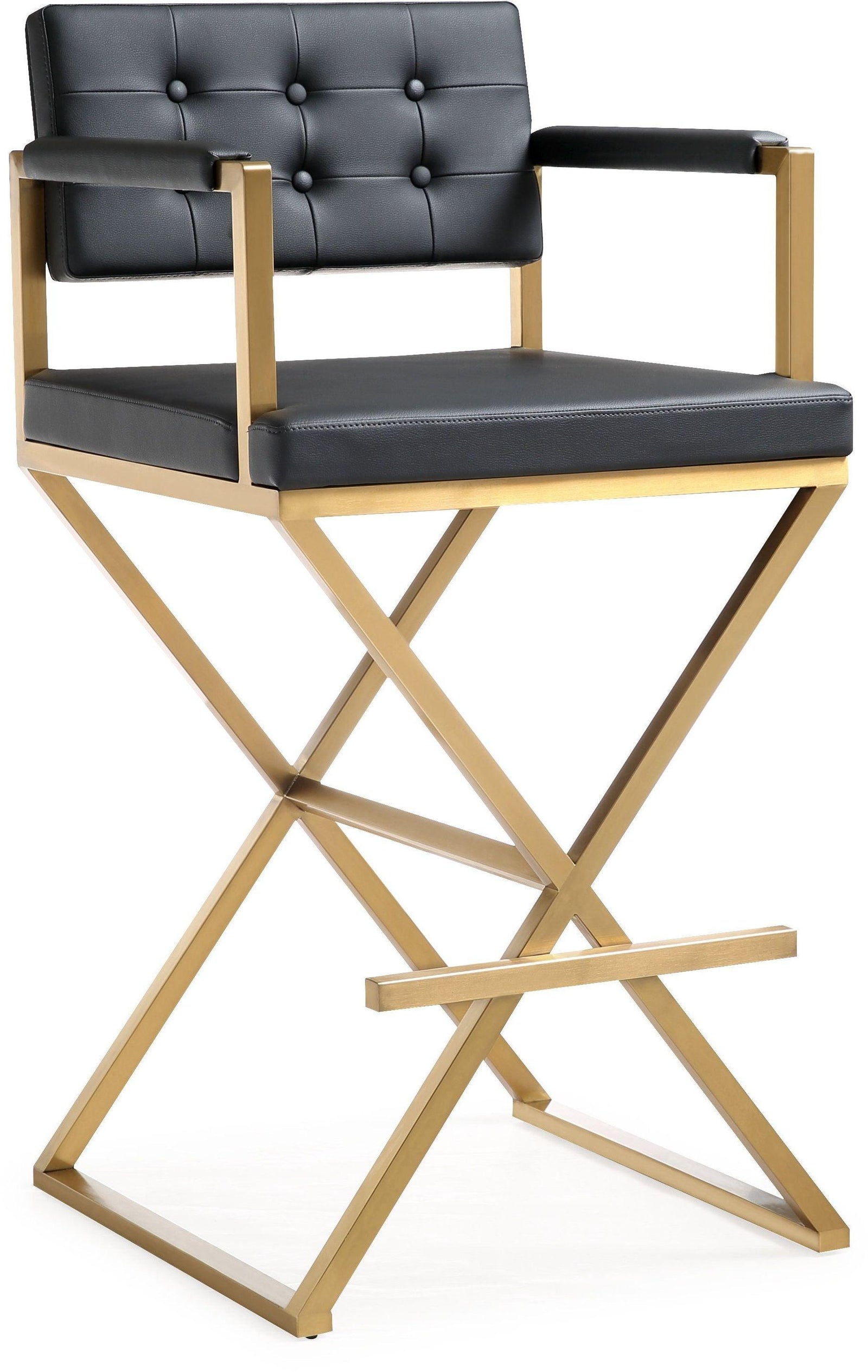 TOV Furniture Director Black Gold Steel Barstool OTTOMANS, POUFS, + STOOLS