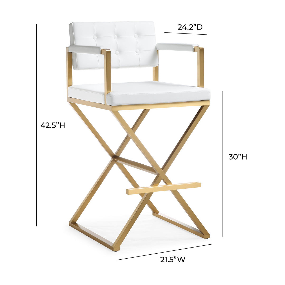 TOV Furniture Director White Gold Steel Barstool OTTOMANS, POUFS, + STOOLS