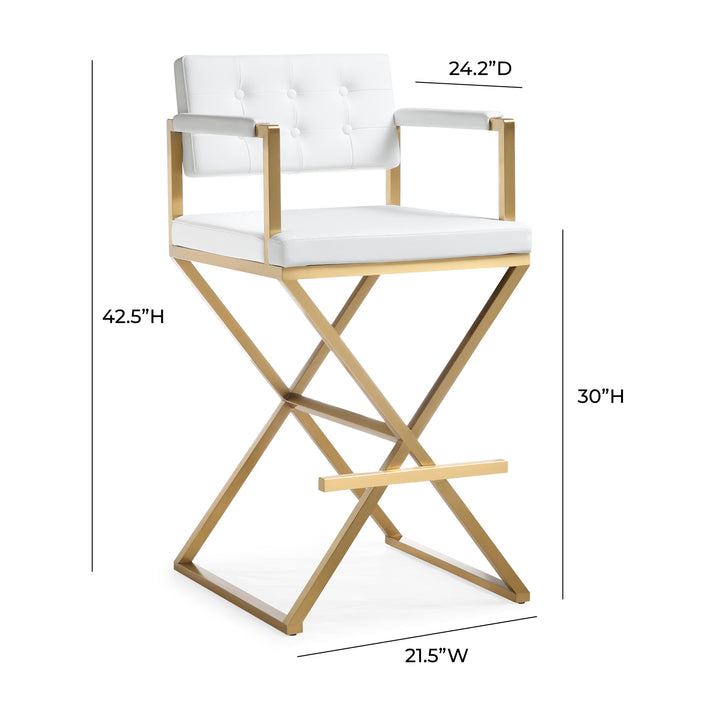 TOV Furniture Director White Gold Steel Barstool OTTOMANS, POUFS, + STOOLS