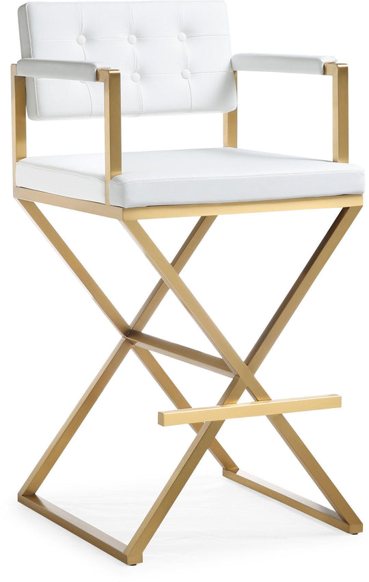TOV Furniture Director White Gold Steel Barstool OTTOMANS, POUFS, + STOOLS