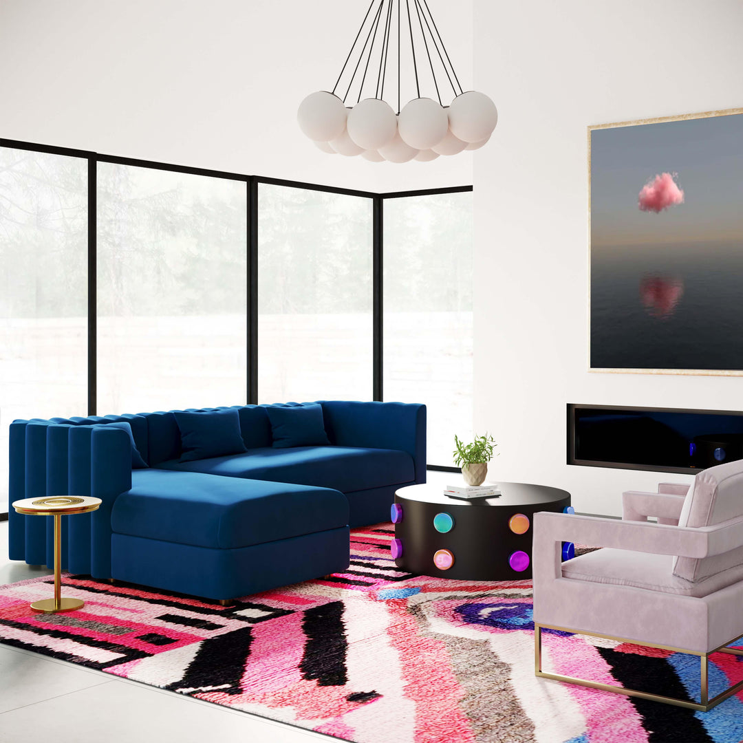 TOV Furniture Callie Navy Velvet Sectional - LAF SOFAS + SECTIONALS
