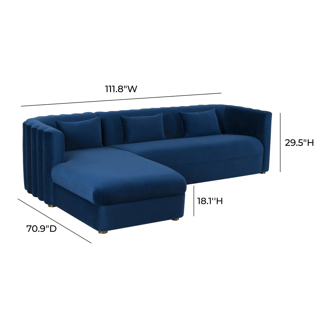 TOV Furniture Callie Navy Velvet Sectional - LAF SOFAS + SECTIONALS