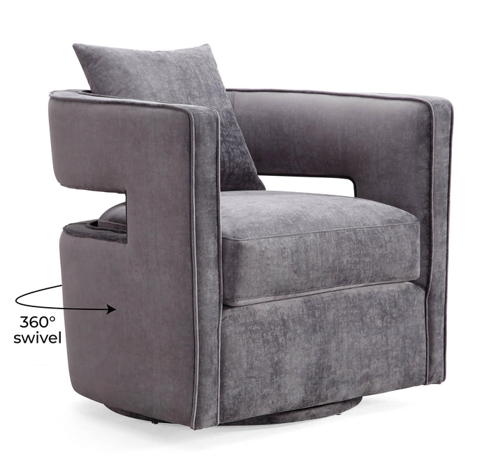 TOV Furniture Kennedy Grey Swivel Chair ACCENT + LOUNGE CHAIRS