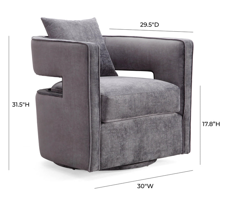TOV Furniture Kennedy Grey Swivel Chair ACCENT + LOUNGE CHAIRS