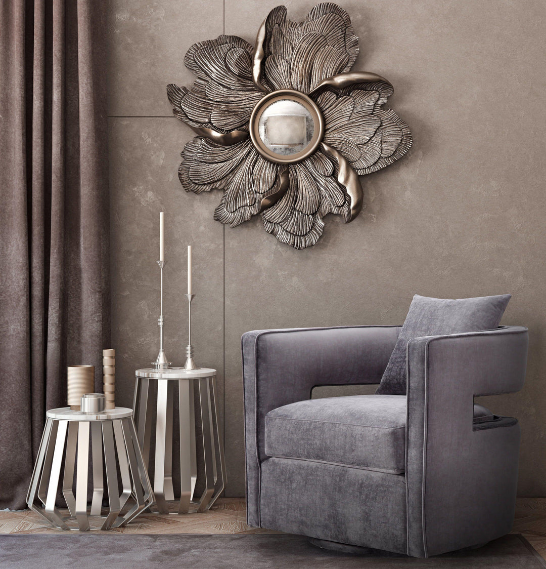 TOV Furniture Kennedy Grey Swivel Chair ACCENT + LOUNGE CHAIRS