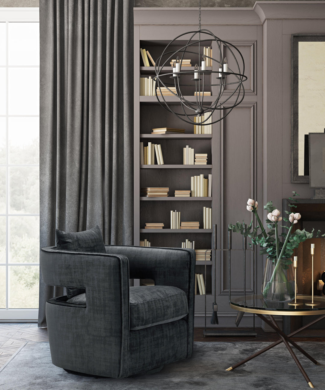 TOV Furniture Kennedy Black Swivel Chair ACCENT + LOUNGE CHAIRS