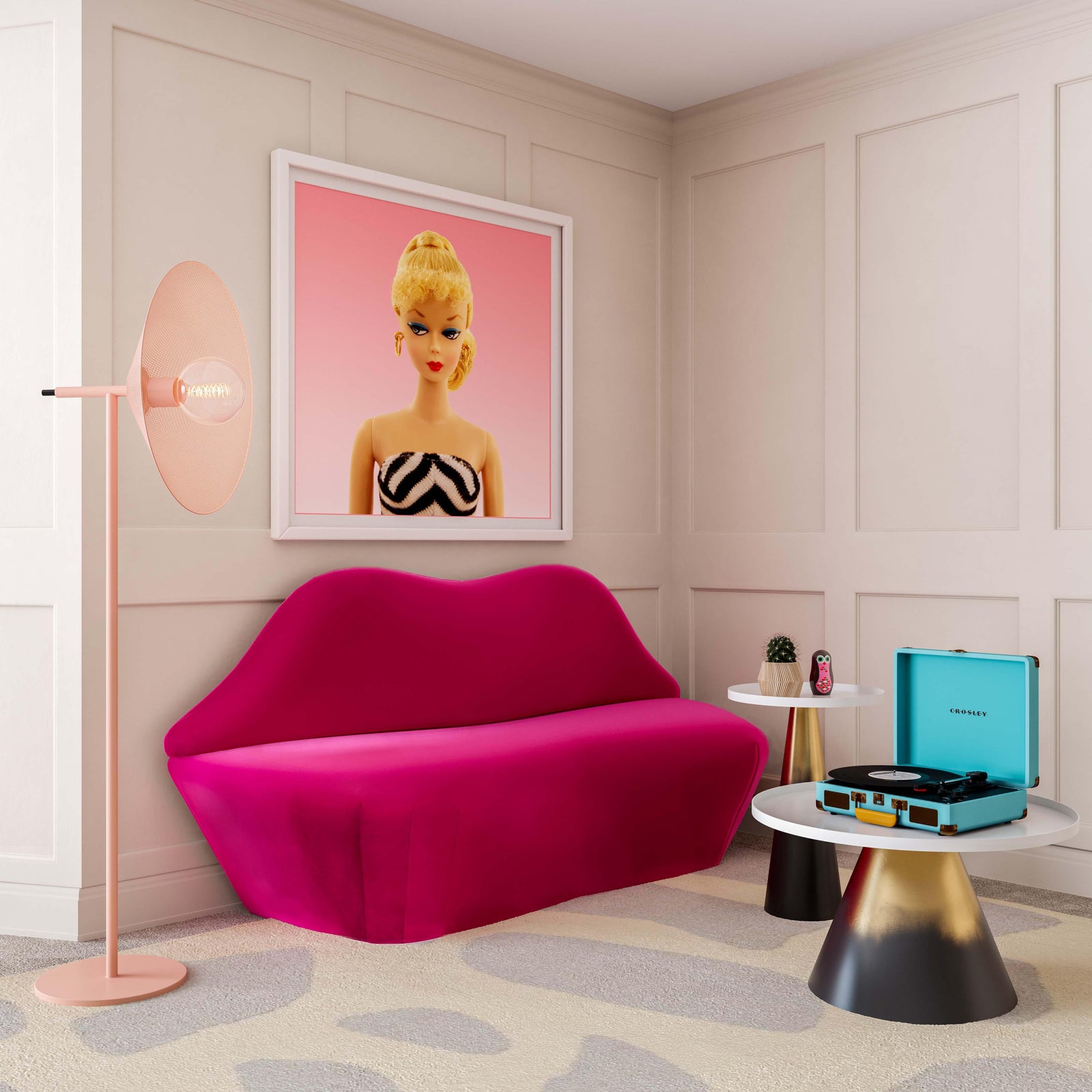 TOV Furniture Lips Hot Pink Velvet Settee LOVESEATS + CHAISES